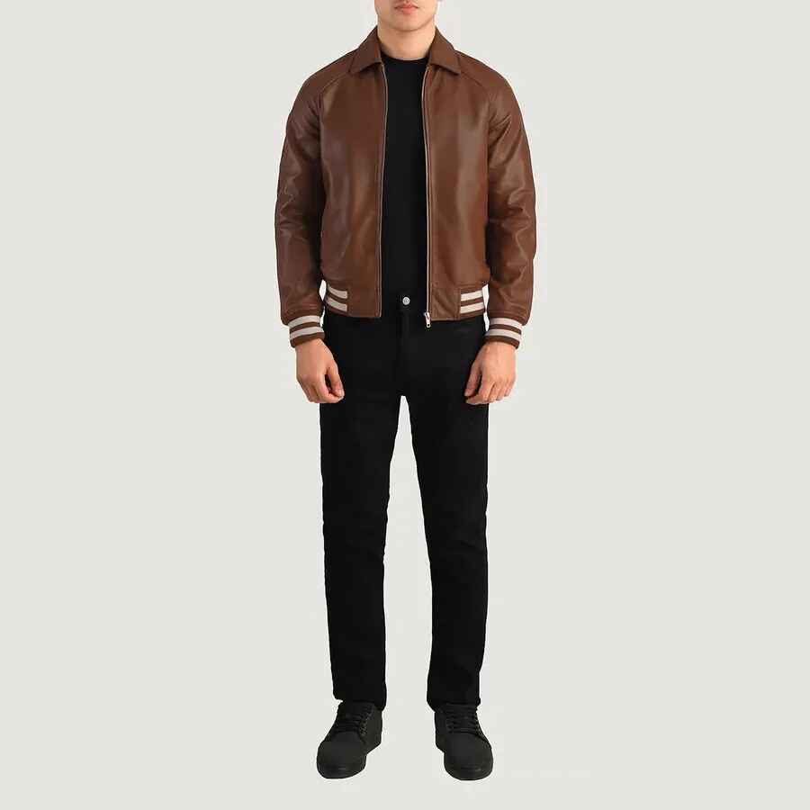 Men's Walton Brown Leather Varsity Jacket