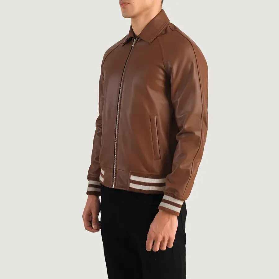 Men's Walton Brown Leather Varsity Jacket