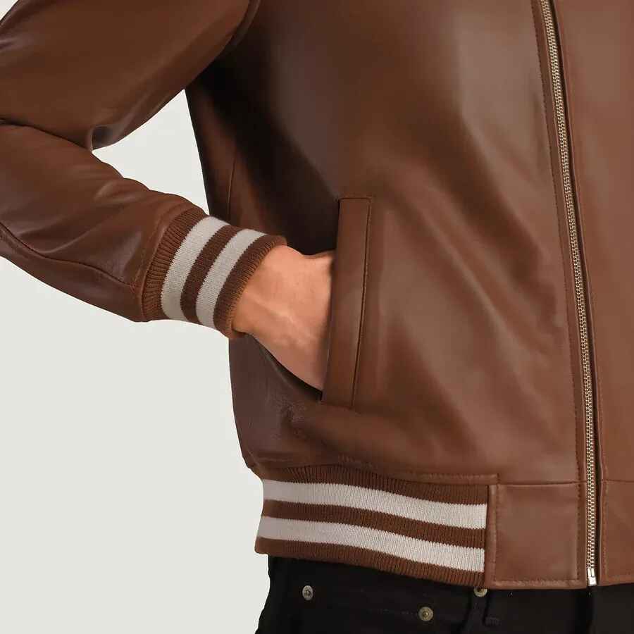 Men's Walton Brown Leather Varsity Jacket