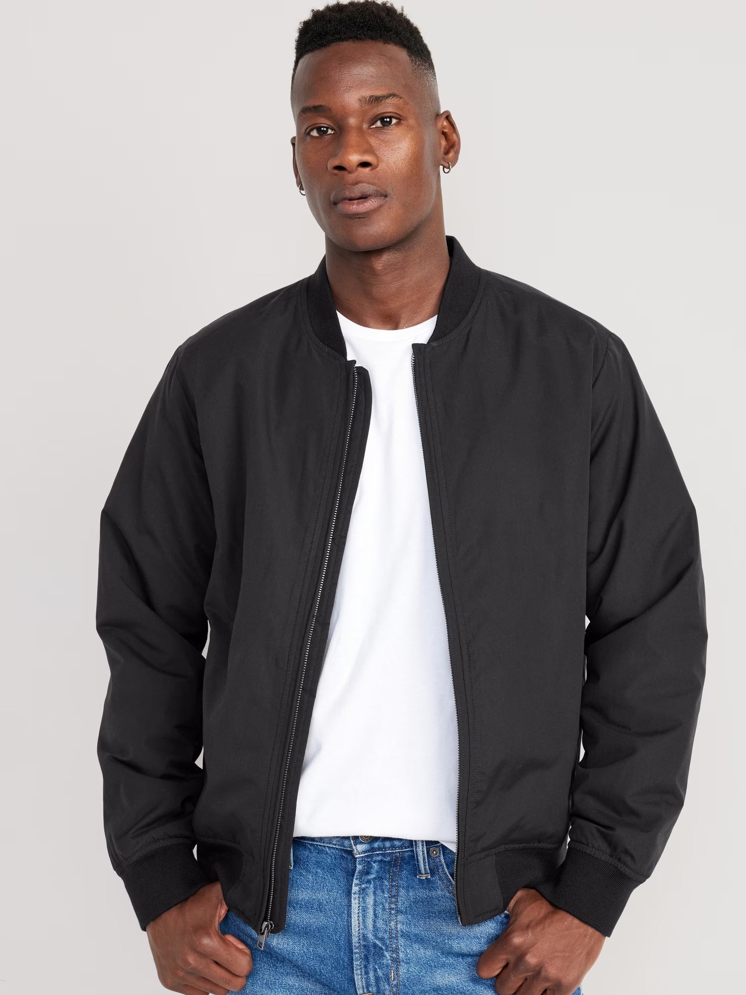 Men's Water-Resistant Zip Bomber Style Light Weight Jacket in Black
