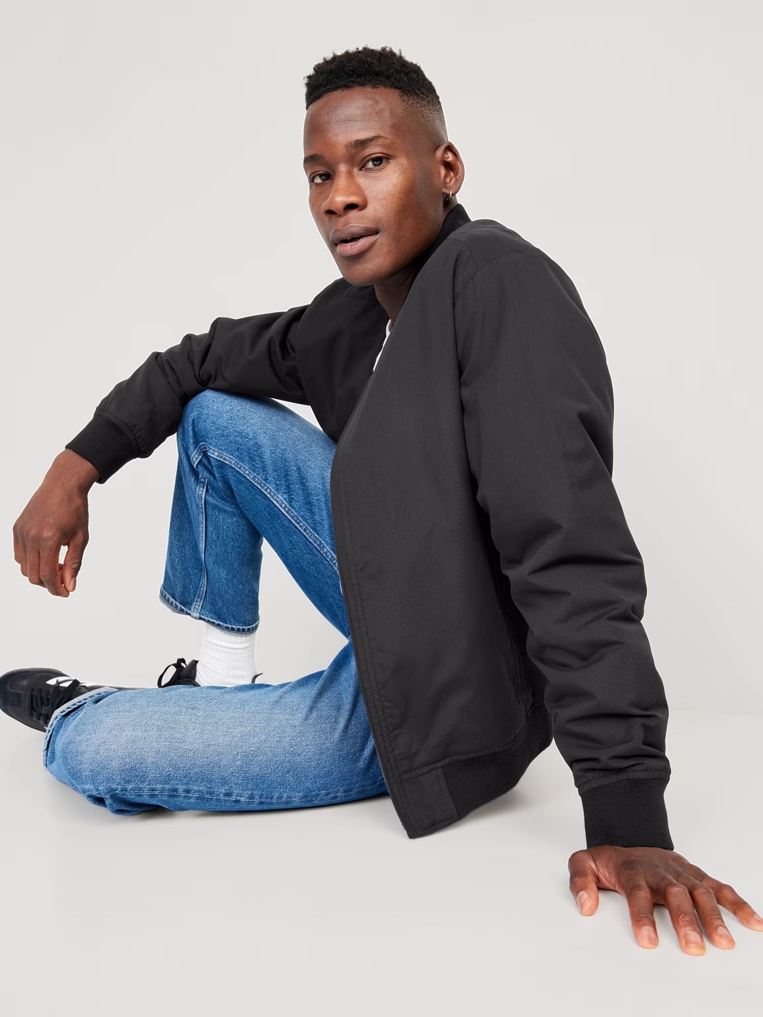 Men's Water-Resistant Zip Bomber Style Light Weight Jacket in Black