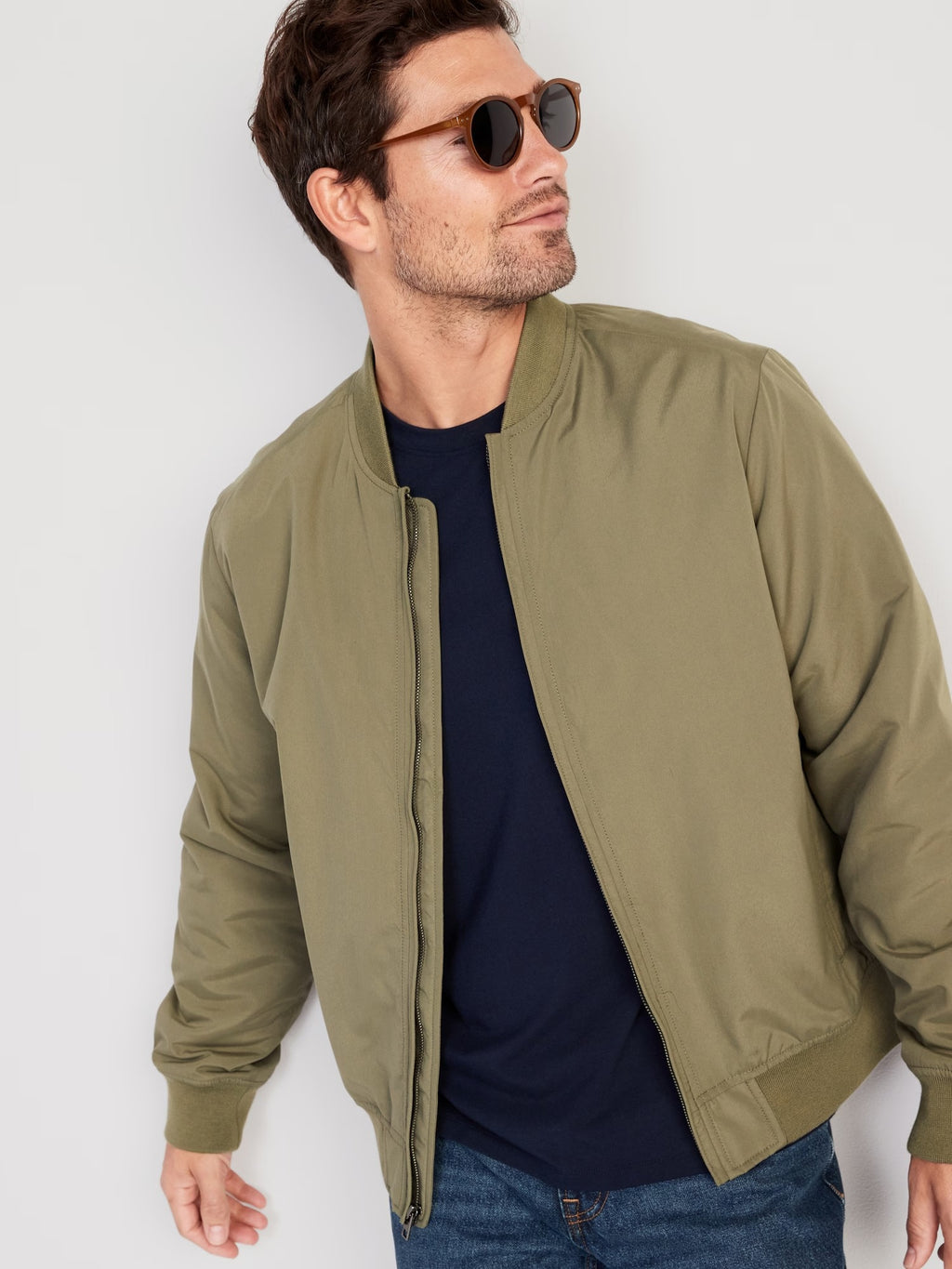 Men's Water-Resistant Zip Bomber Style Light Weight Jacket in Stone Wall Green