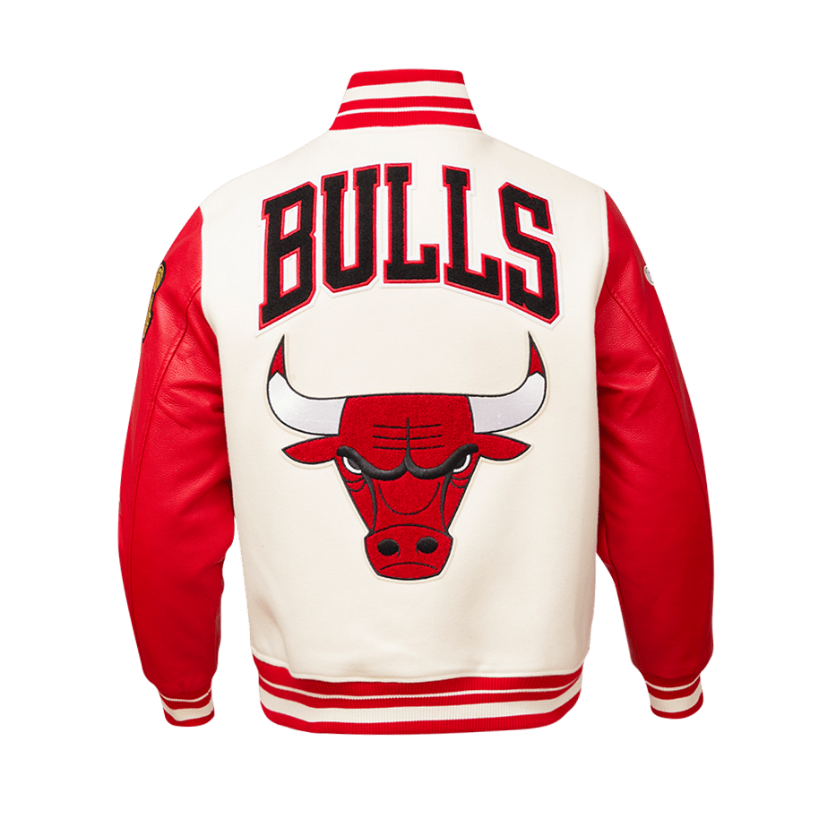 Men's White CHICAGO BULLS Rib Wool Varsity Jacket