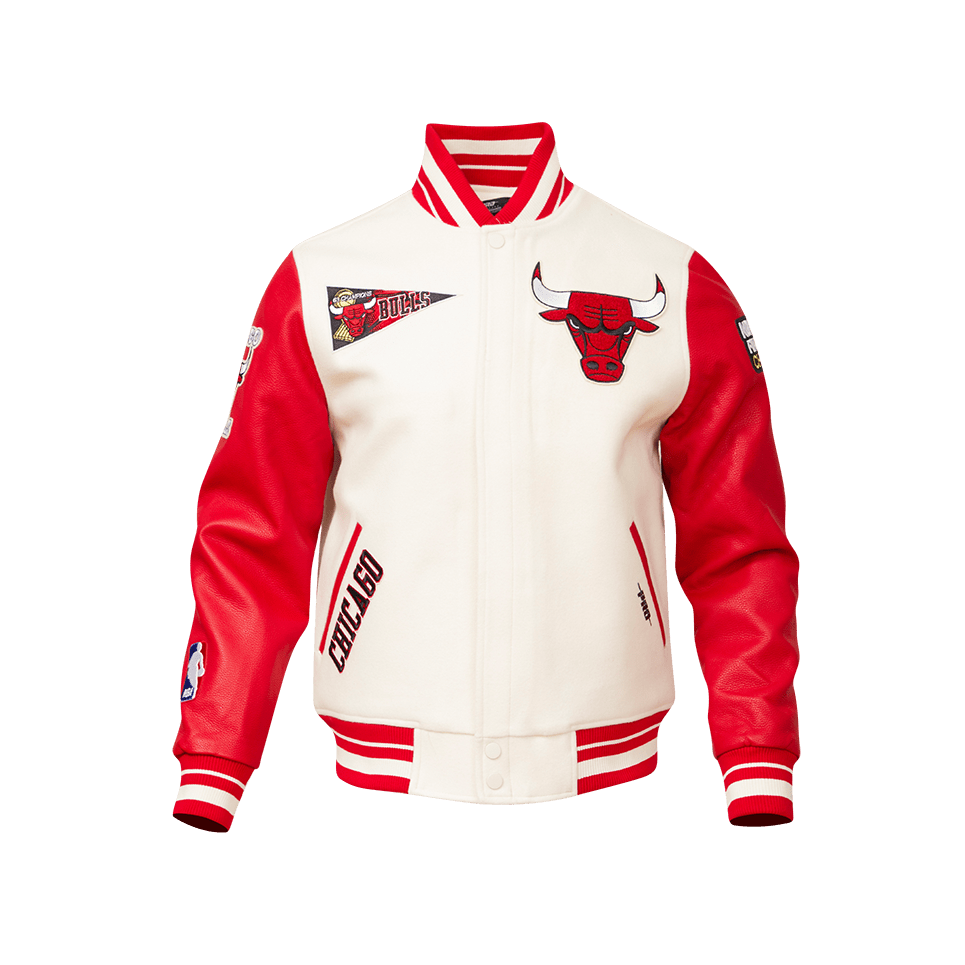 Men's White CHICAGO BULLS Rib Wool Varsity Jacket