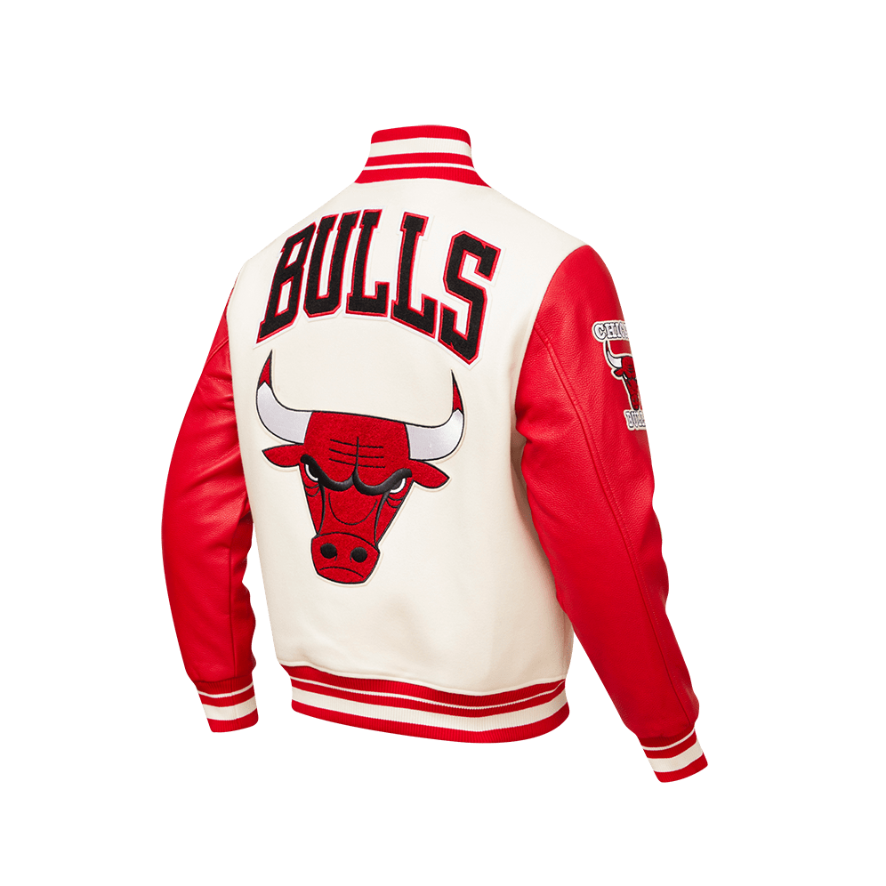 Men's White CHICAGO BULLS Rib Wool Varsity Jacket