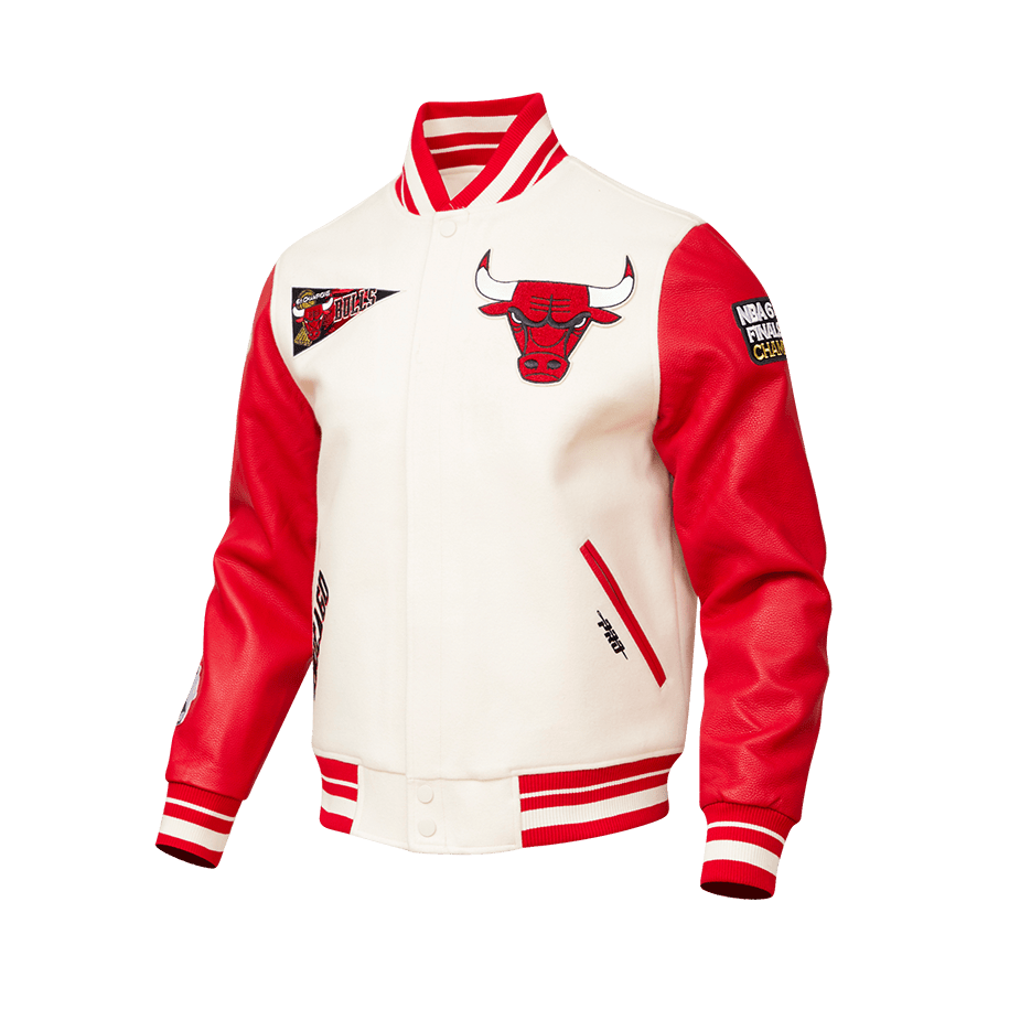 Men's White CHICAGO BULLS Rib Wool Varsity Jacket