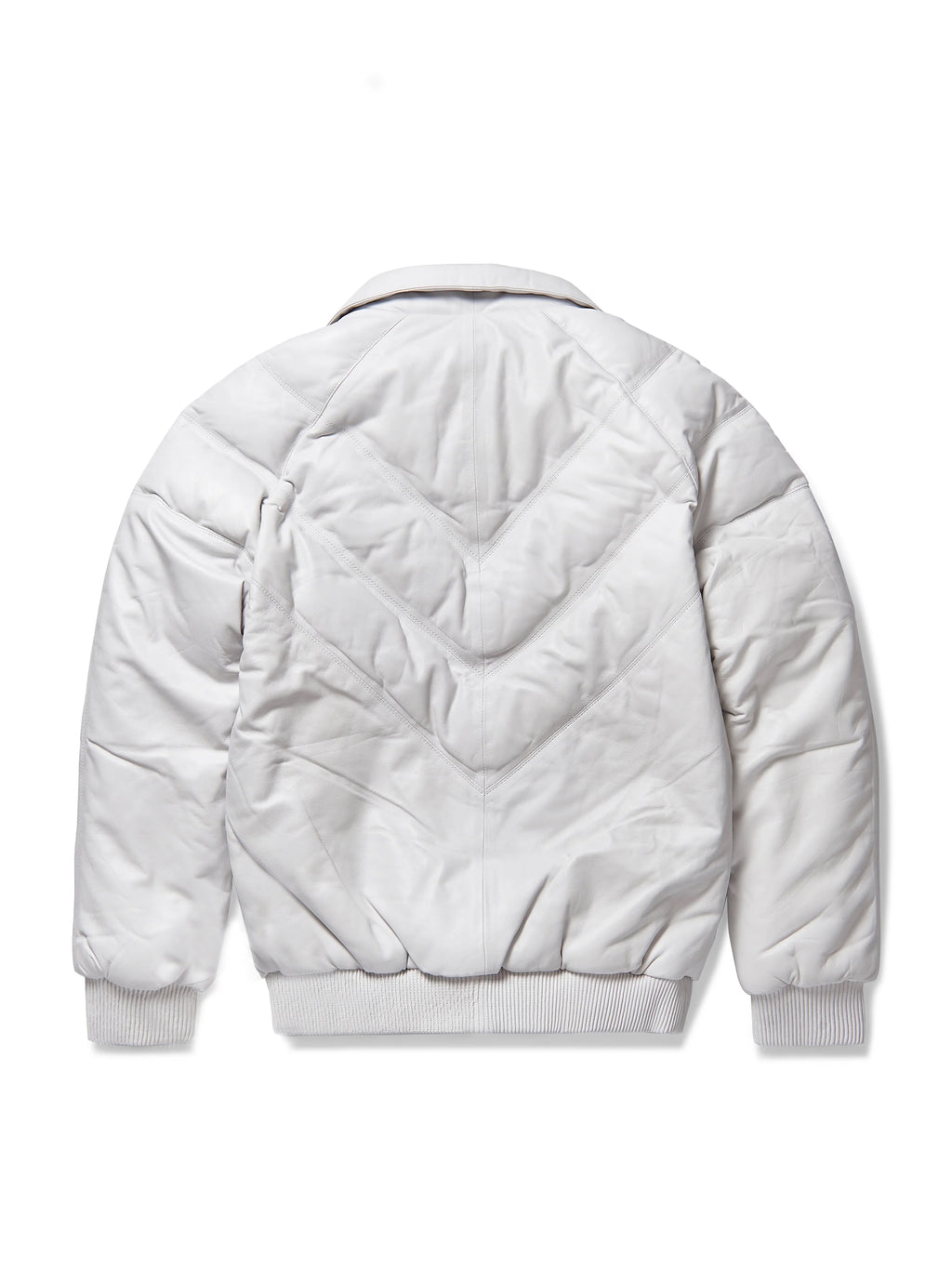 Men's White Detachable Fox Fur Collar V-Bomber leather Jacket