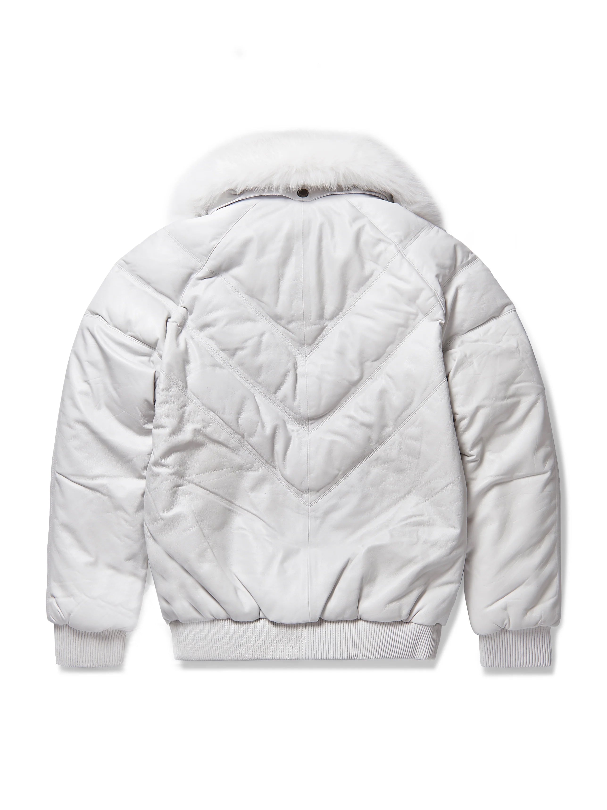 Men's Black Detachable Fox Fur Collar V-Bomber leather Jacket