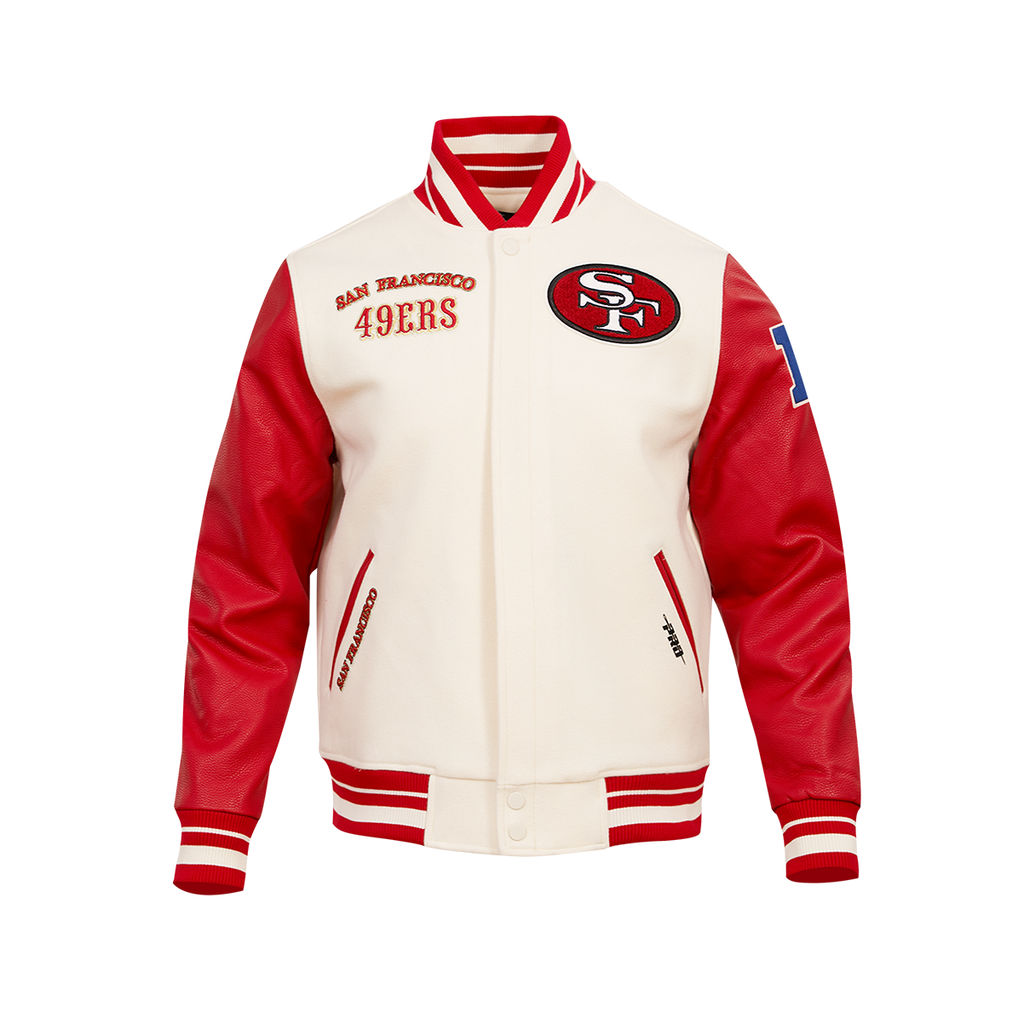 Men's White SAN FRANCISCO 49ERS Rib Wool Varsity Jacket