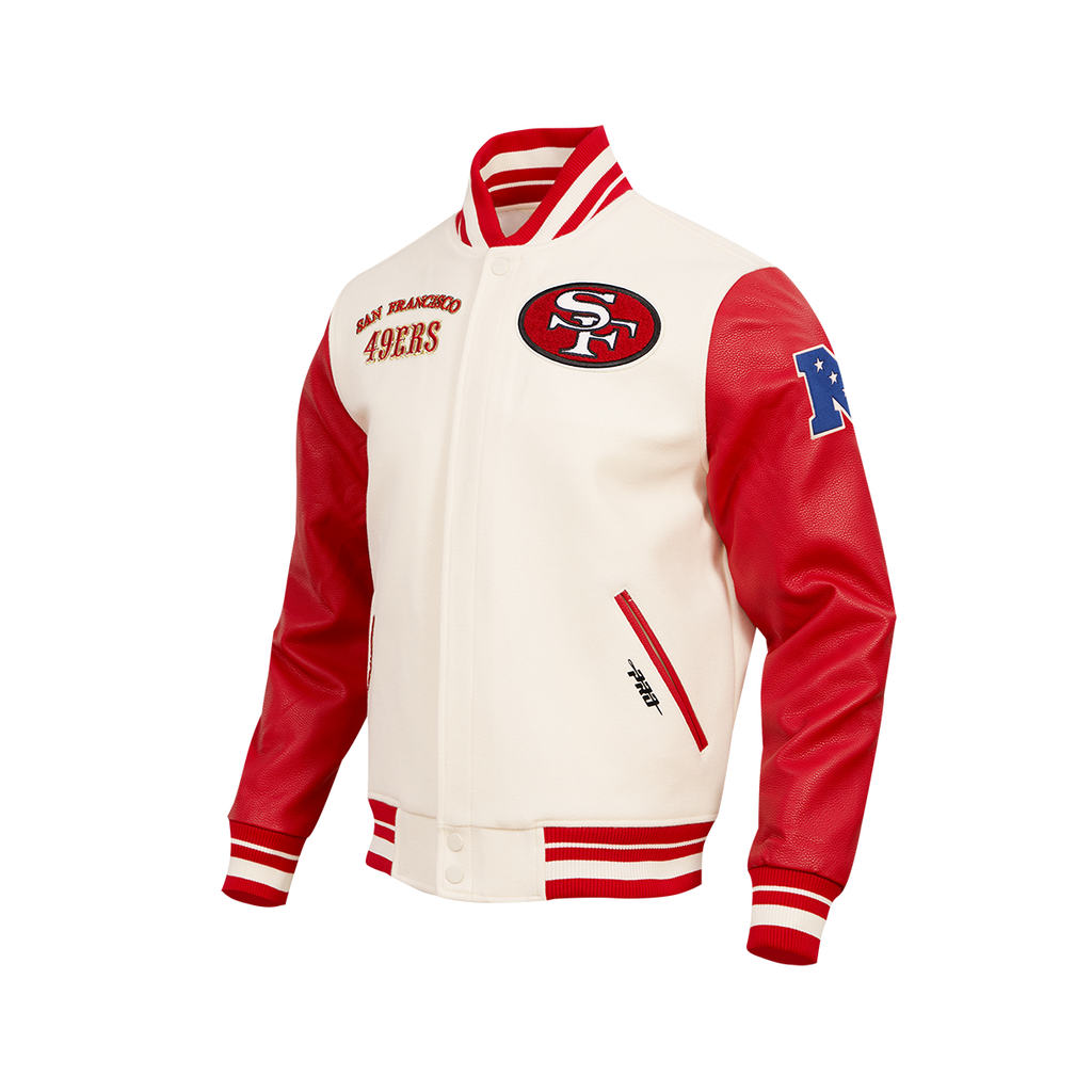 Men's White SAN FRANCISCO 49ERS Rib Wool Varsity Jacket