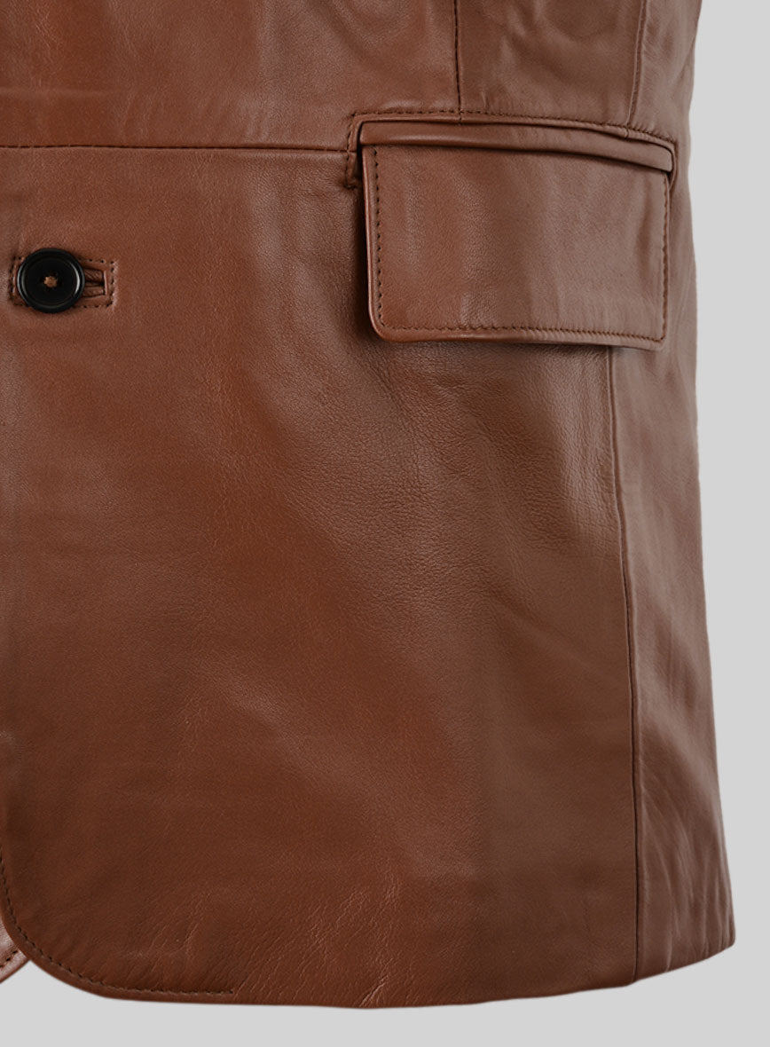 Men's Working Cuff Tan Brown Leather Blazer