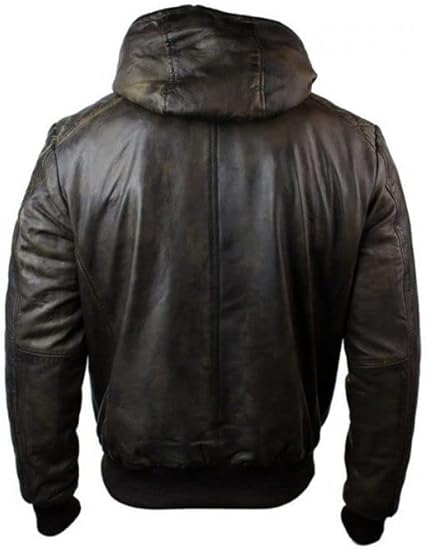 Men's Black Hooded Bomber Leather Jacket