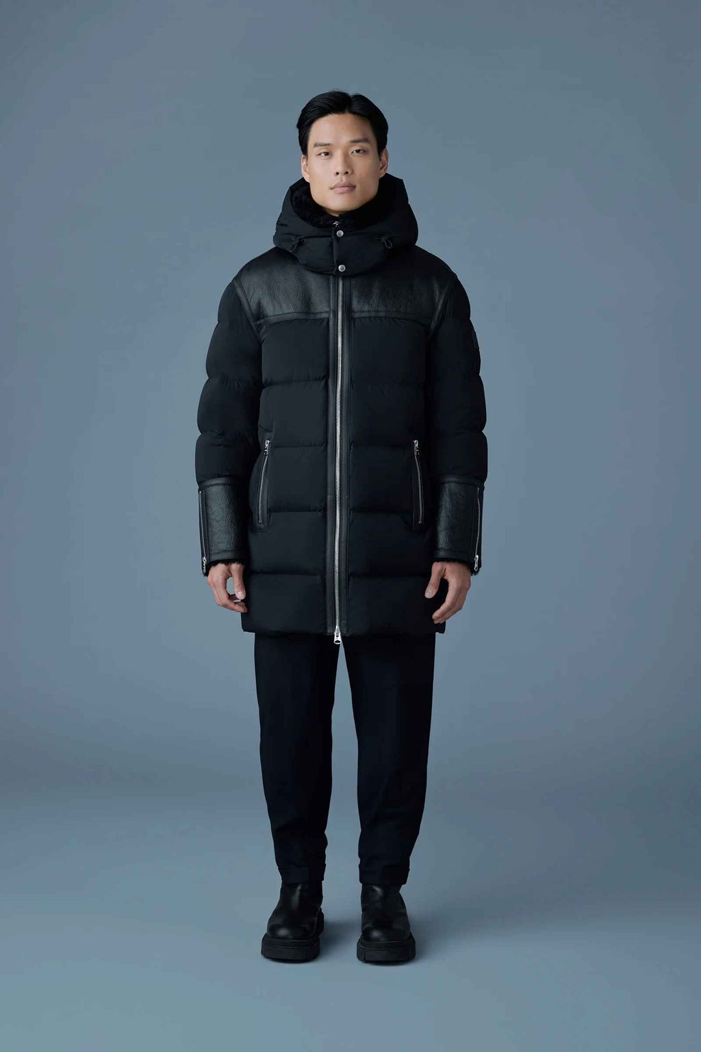 Men's shearling Collar Hooded Quilted down Jacket