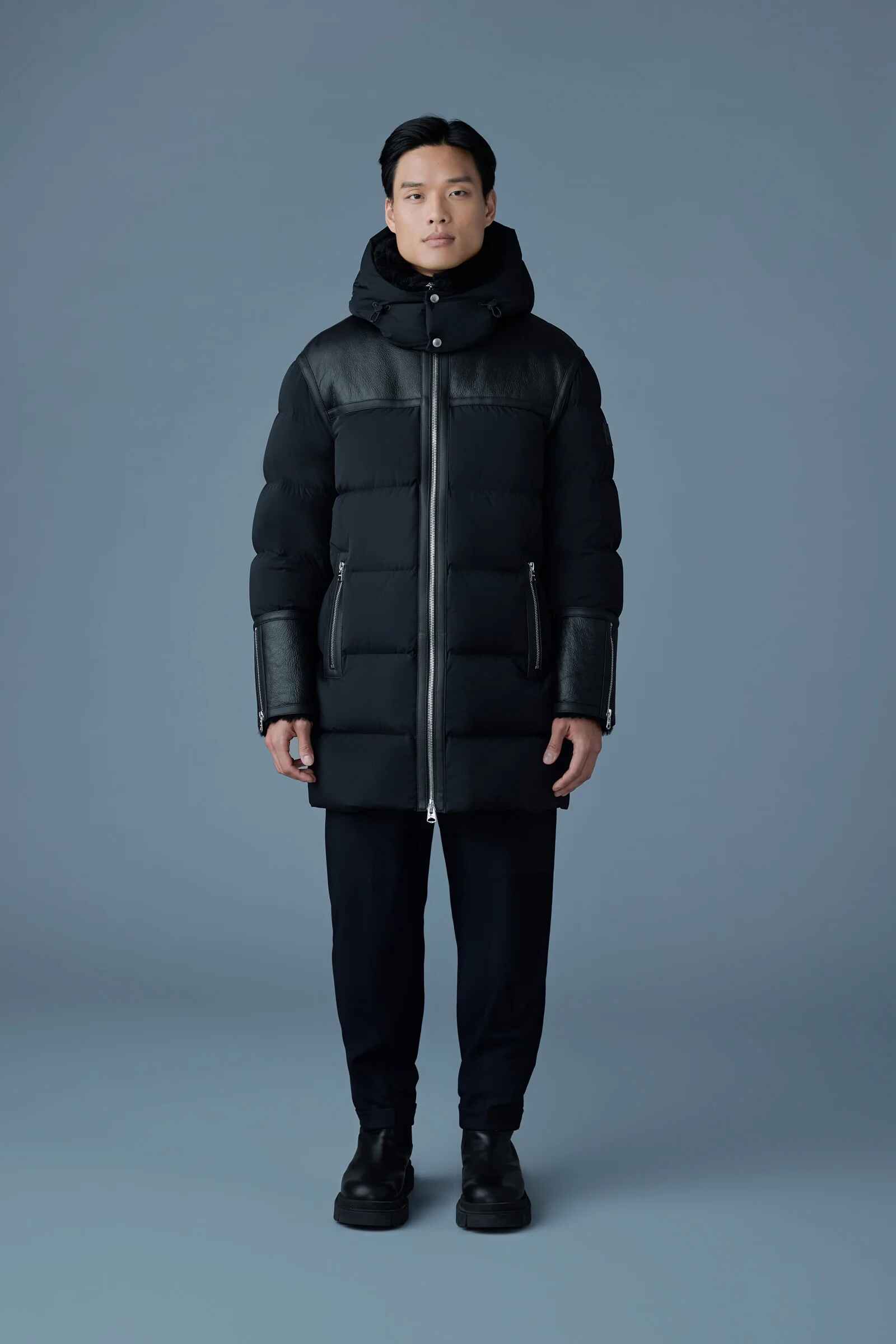 Men's shearling Collar Hooded Quilted down Jacket
