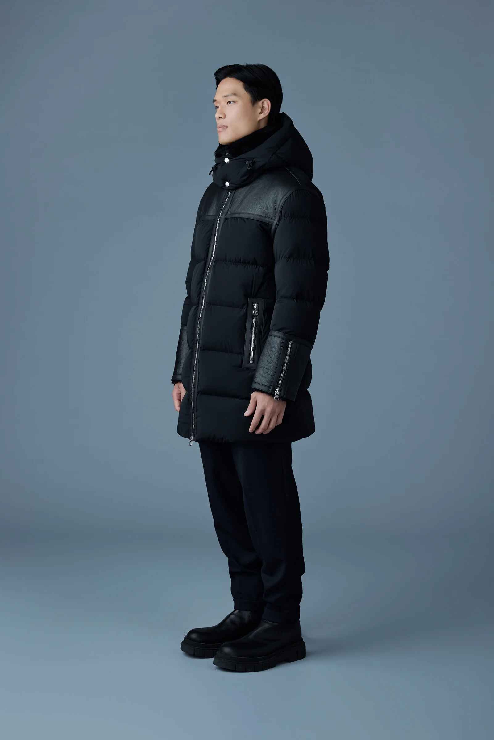 Men's shearling Collar Hooded Quilted down Jacket