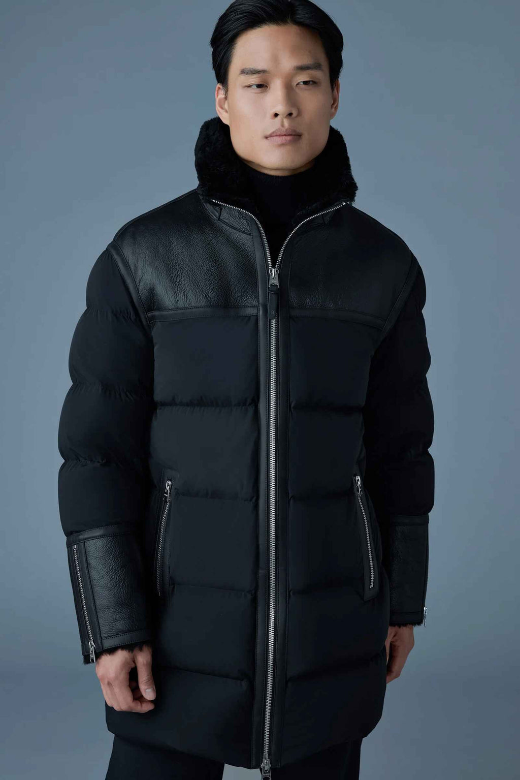 Men's shearling Collar Hooded Quilted down Jacket