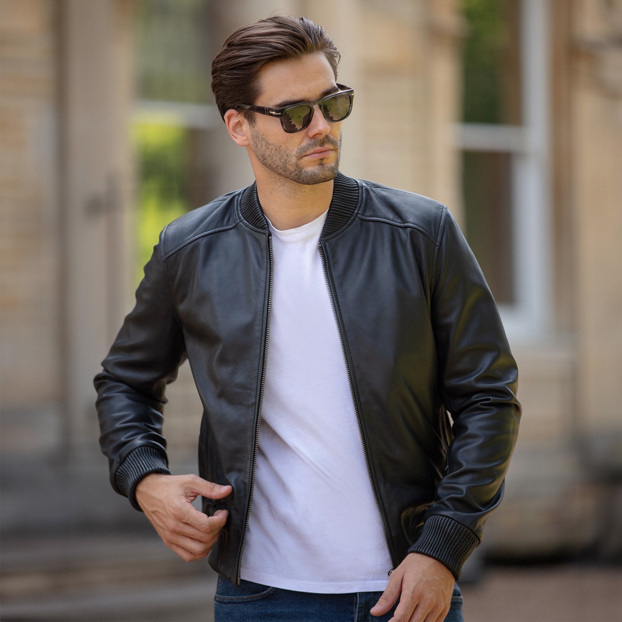 Men Leather Bomber Jacket