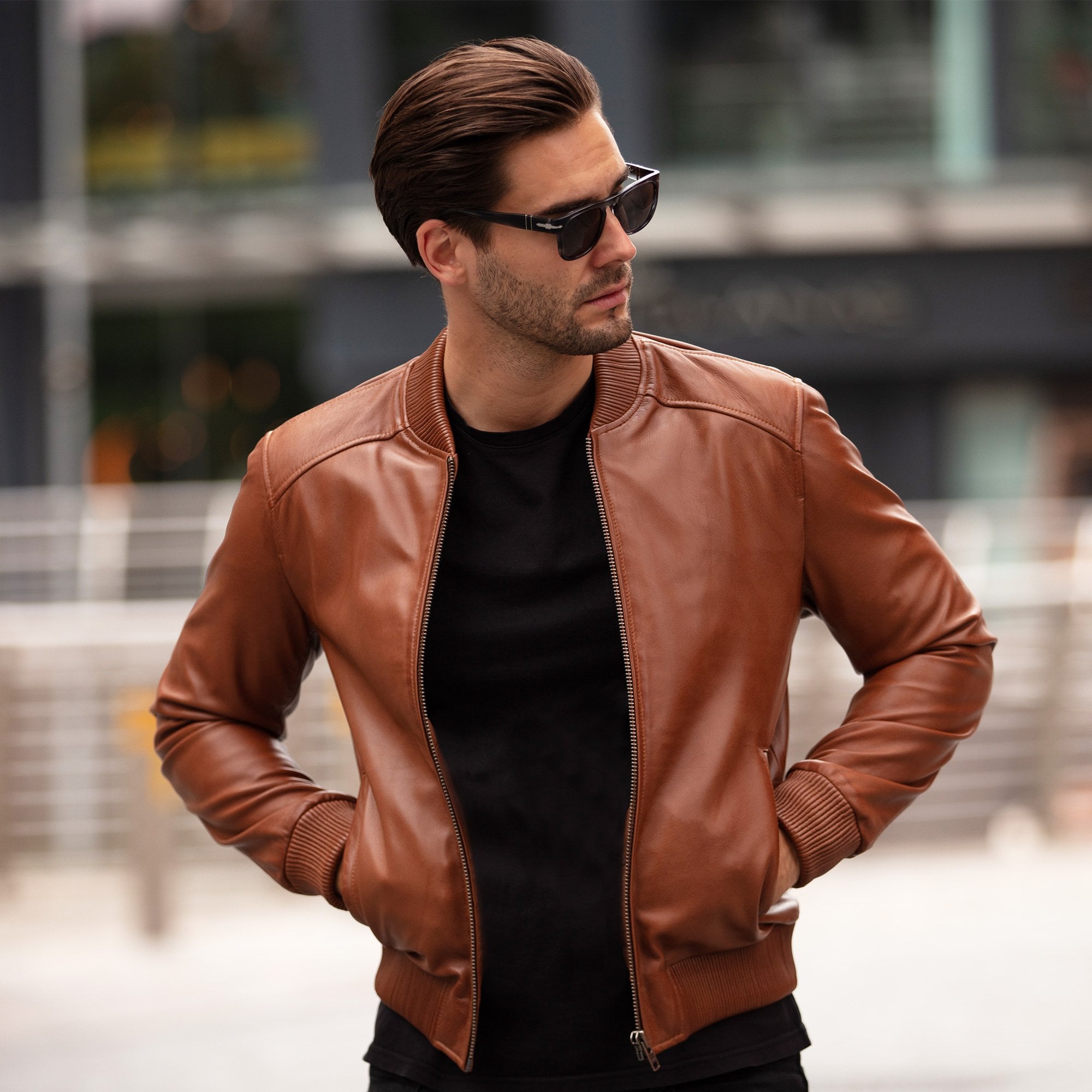 Men Leather Bomber Jacket