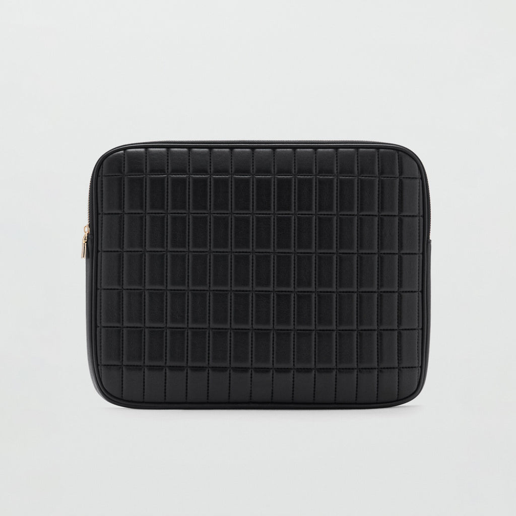 Quilted Design Black Leather Laptop Bag