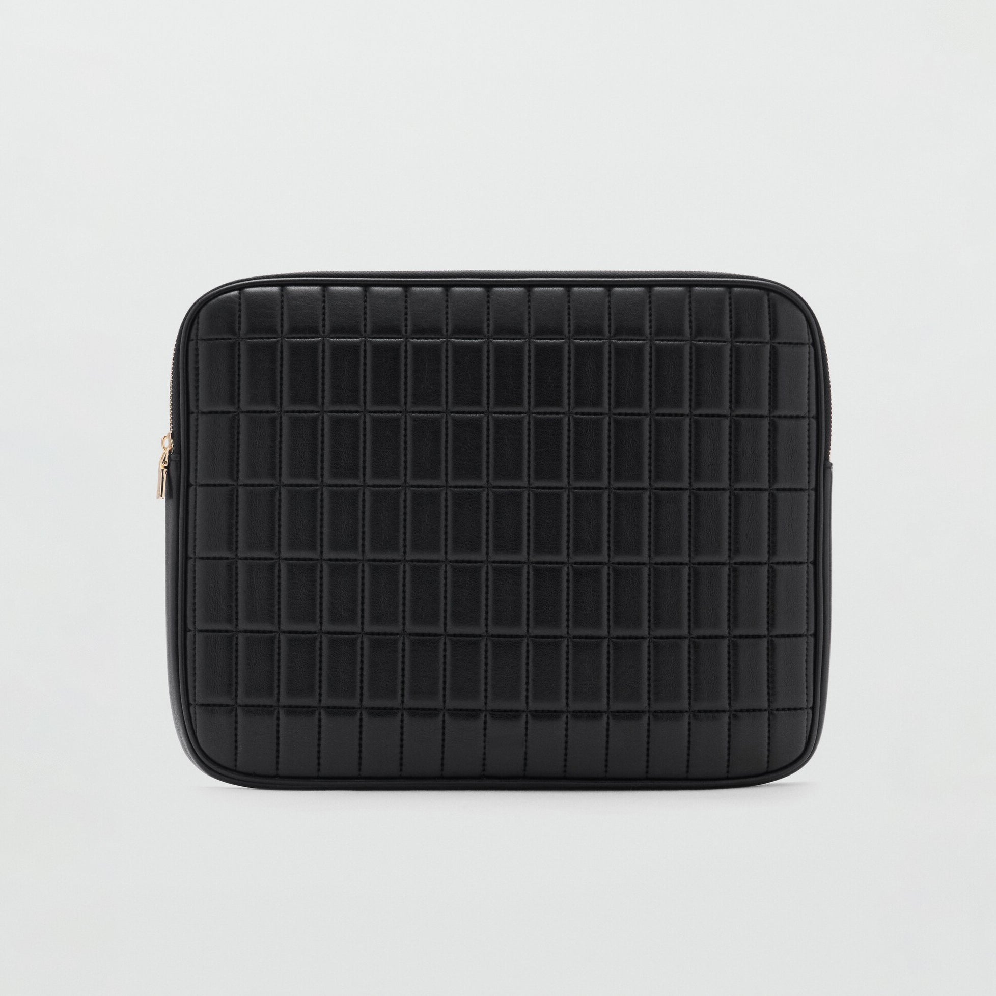 Quilted Design Black Leather Laptop Bag