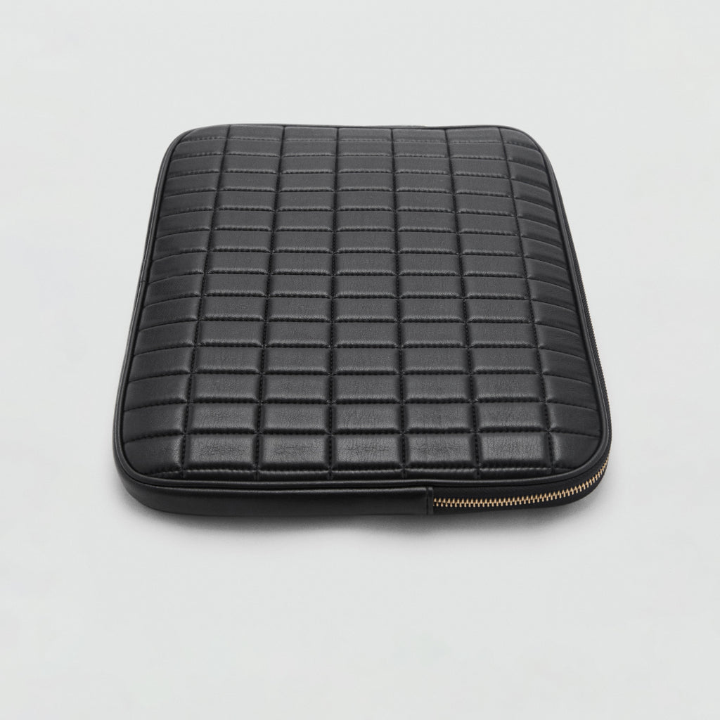 Quilted Design Black Leather Laptop Bag