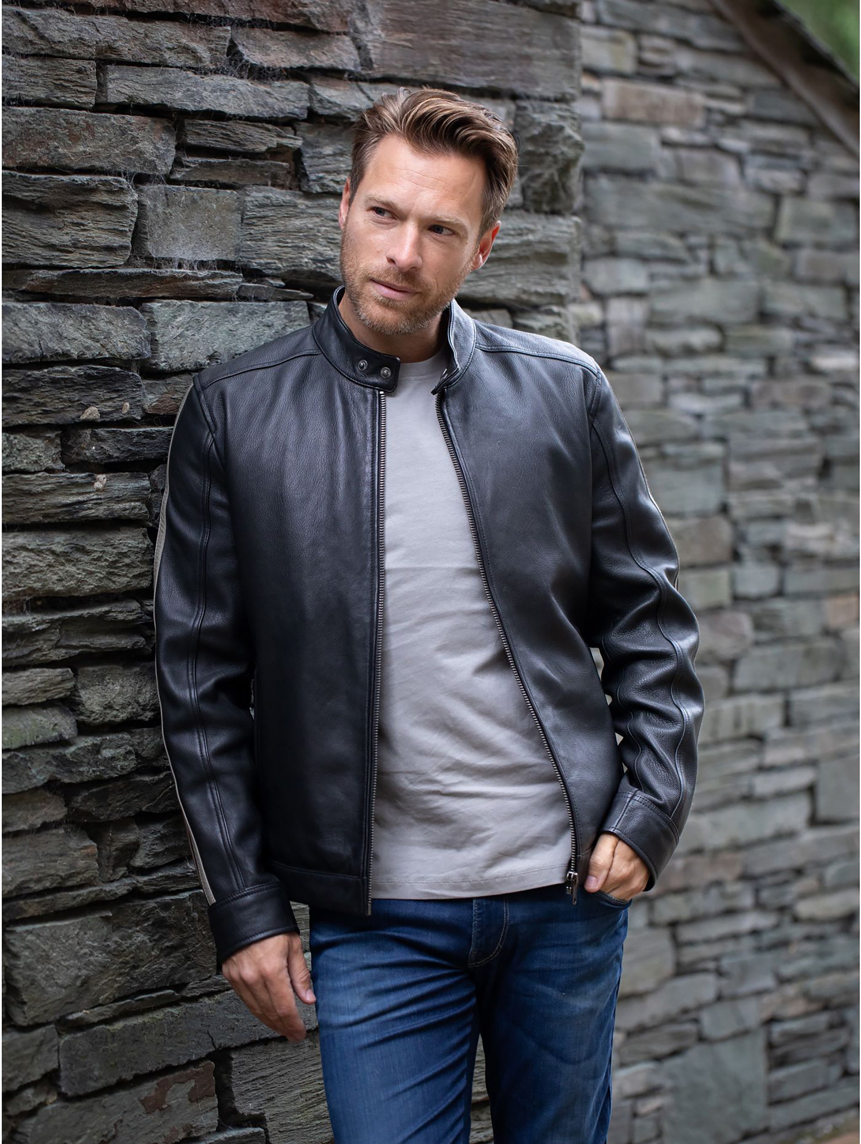 Sath – Bikerjacke aus Leder mit Kontraststreifen