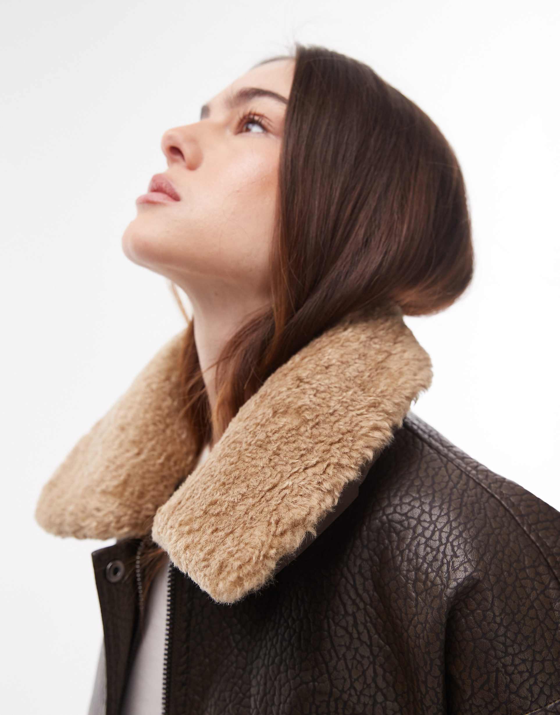 Faux Leather Jacket with Detachable Borg Collar