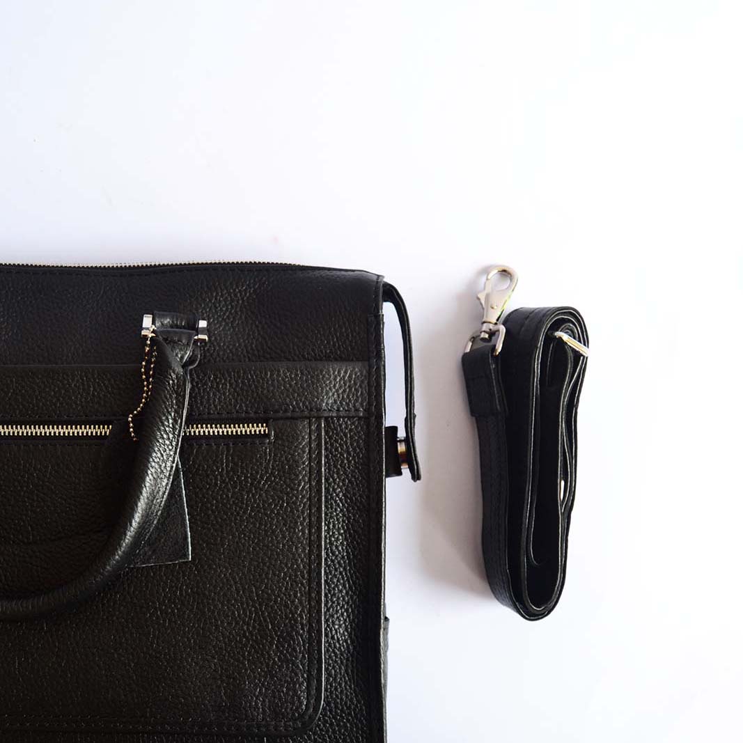 Unisex Executive Leather Laptop Bag – Black