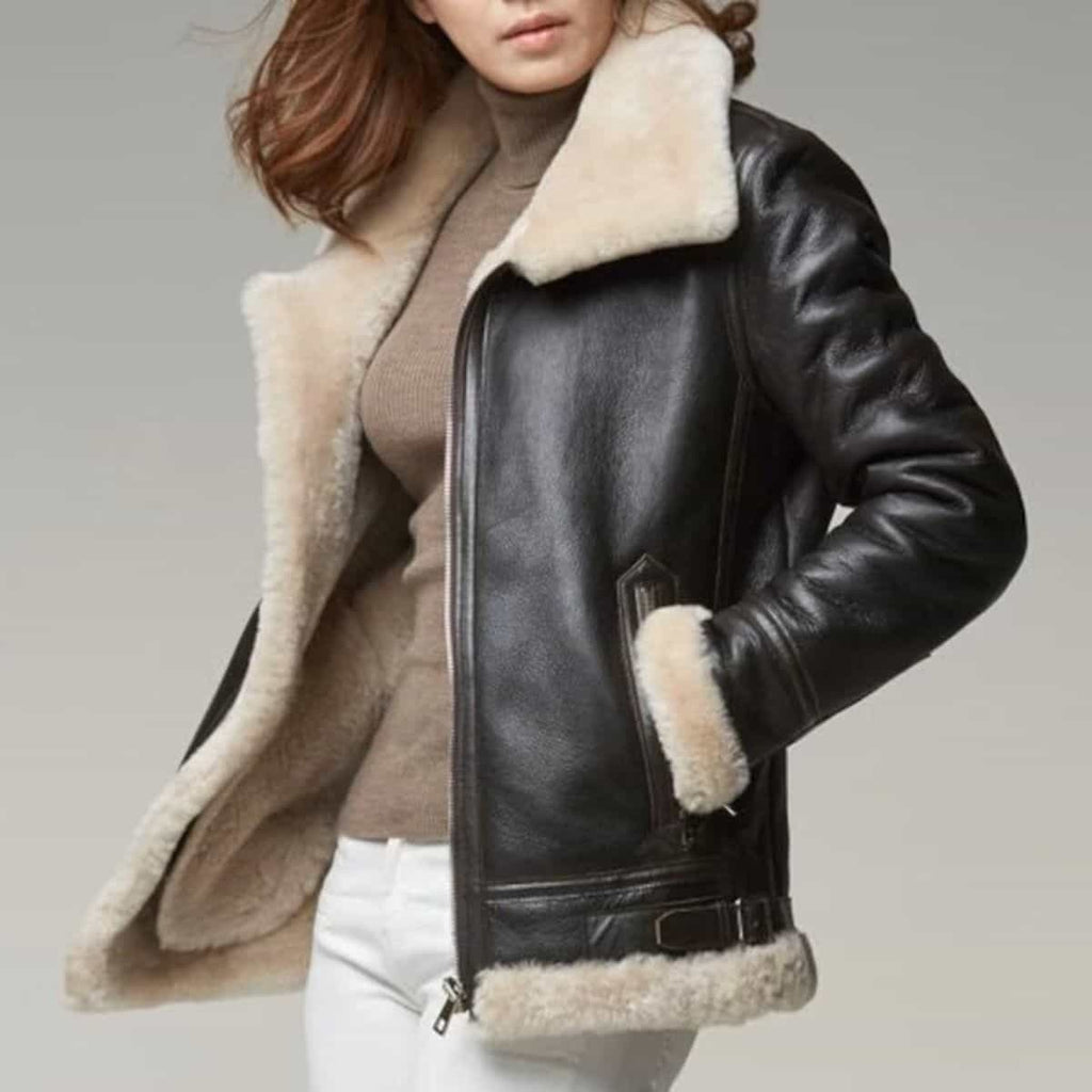 Women Black Fur Shearling Jacket
