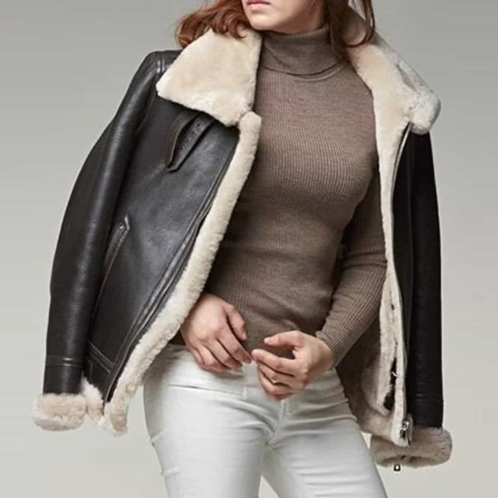 Women Black Fur Shearling Jacket