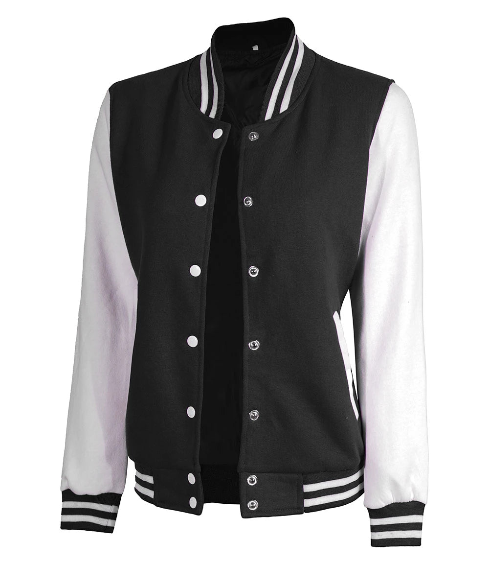 Women's Black & White Varsity Jacket | Baseball Style Outerwear