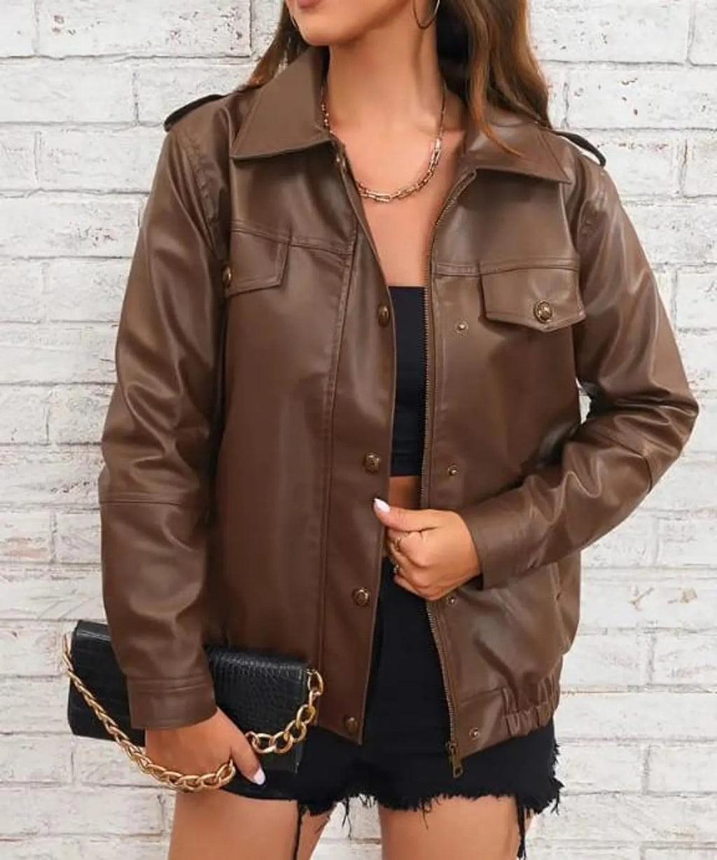 Women's 90's Handmade Lambskin Oversized Real Leather Jacket