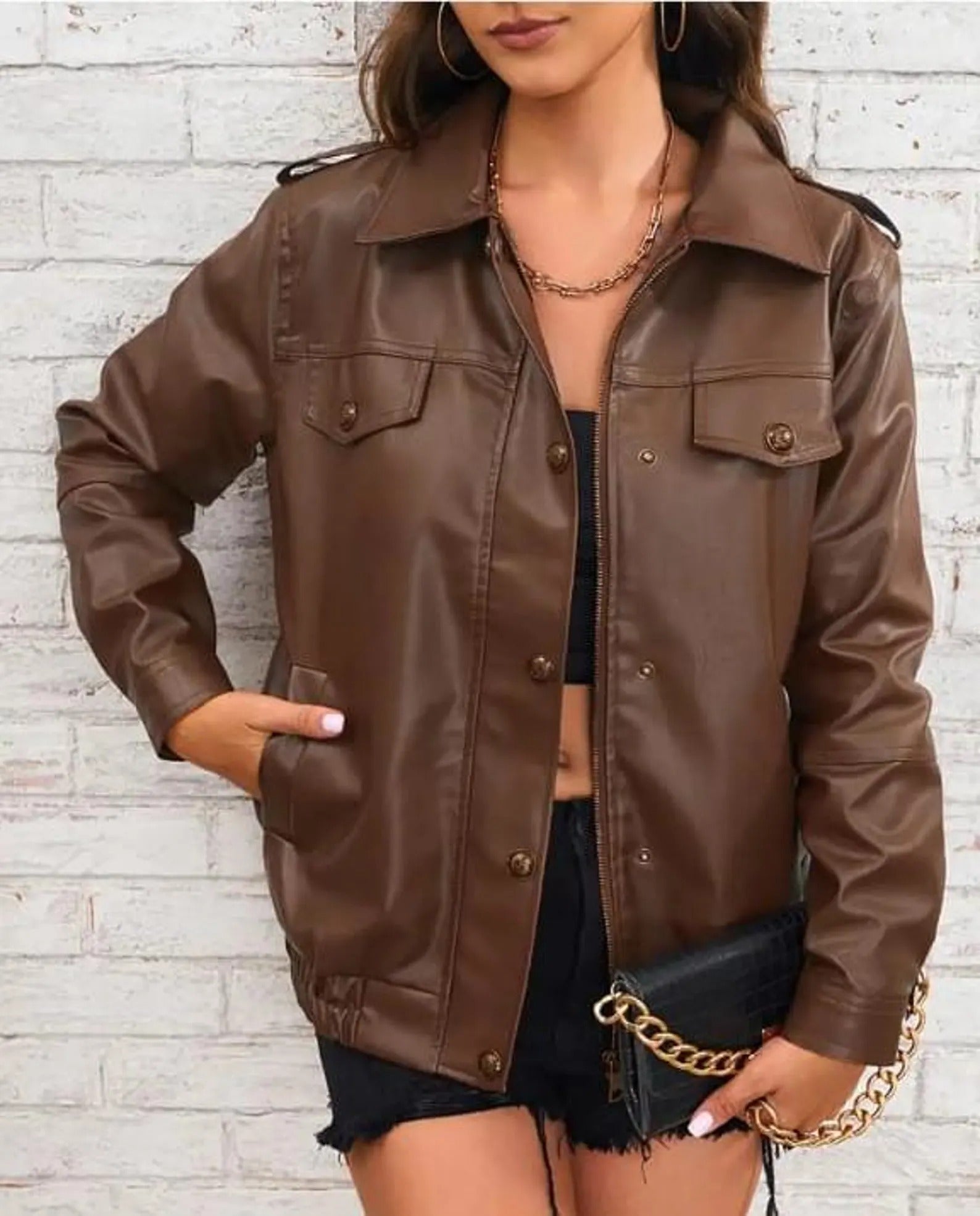 Women's 90's Handmade Lambskin Oversized Real Leather Jacket