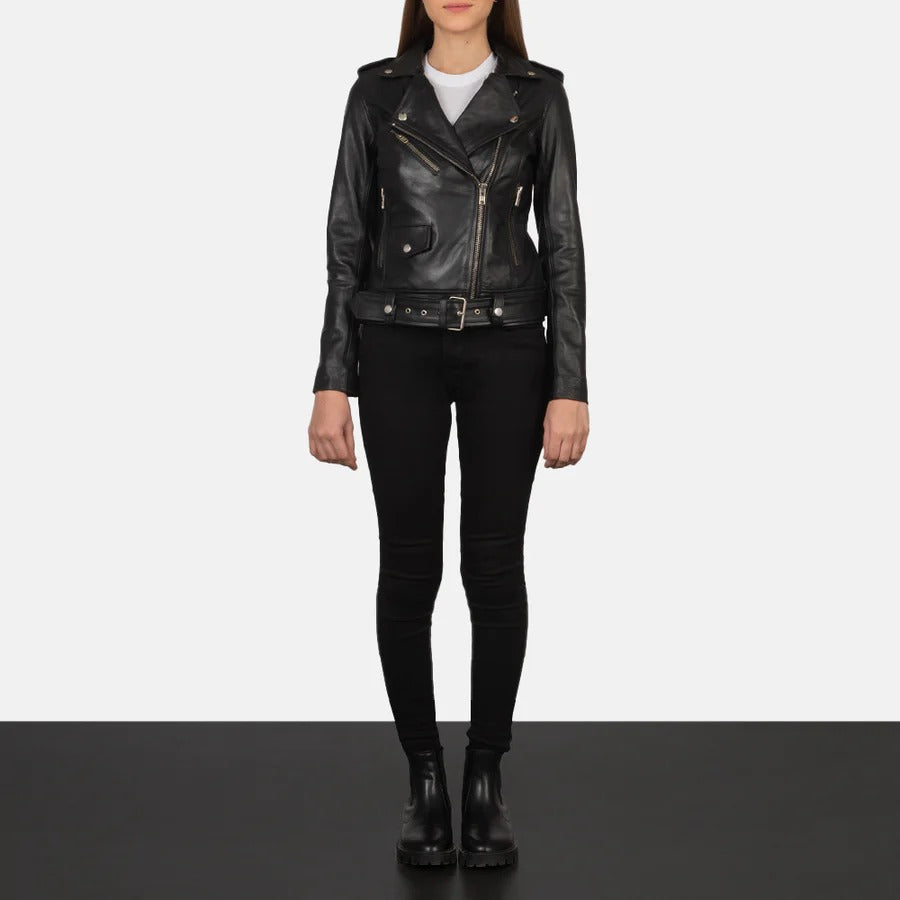 Women's Alison Zipped Leather Biker Jacket