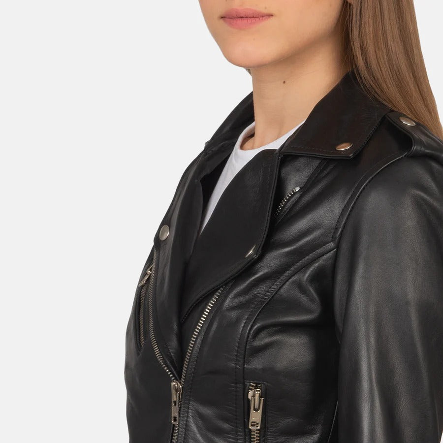 Women's Alison Zipped Leather Biker Jacket