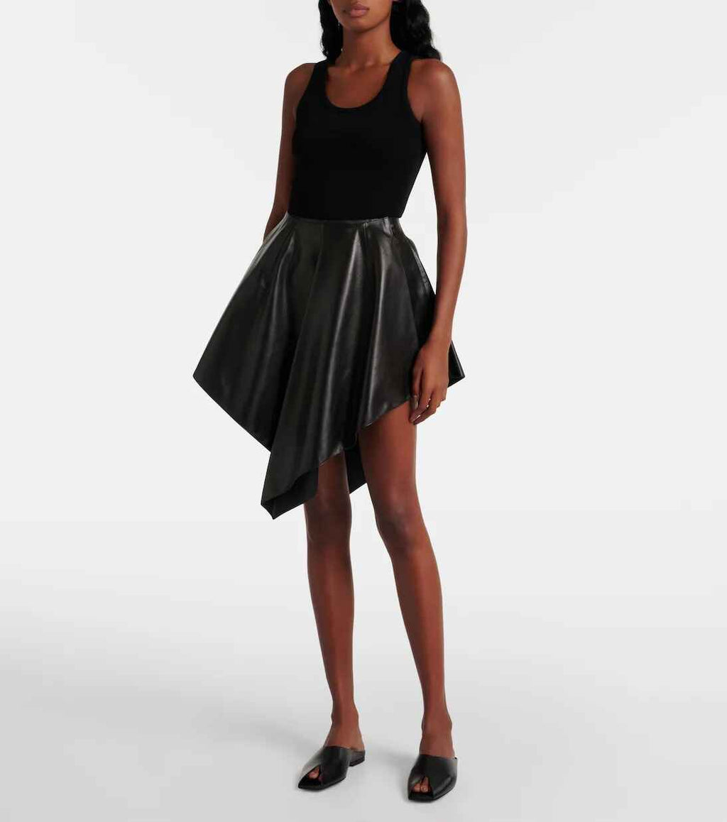 Women's Asymmetric Leather Mini Leather Skirt