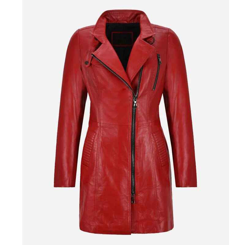 Women's Aylin 3/4 Length Lapel Collared Short Trench Leather Coat