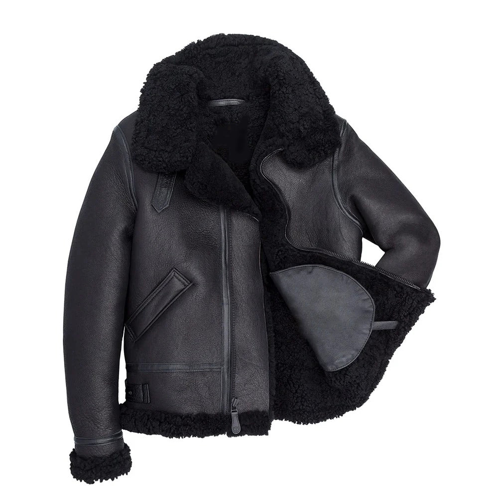 Damen B-3 Slim Fit Shearling-Lederjacke