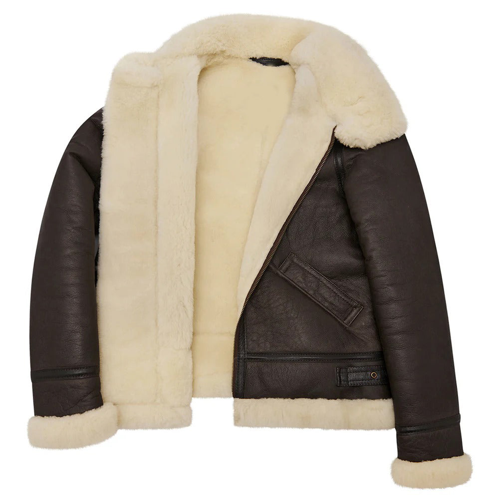 Damen B-3 Slim Fit Shearling-Lederjacke