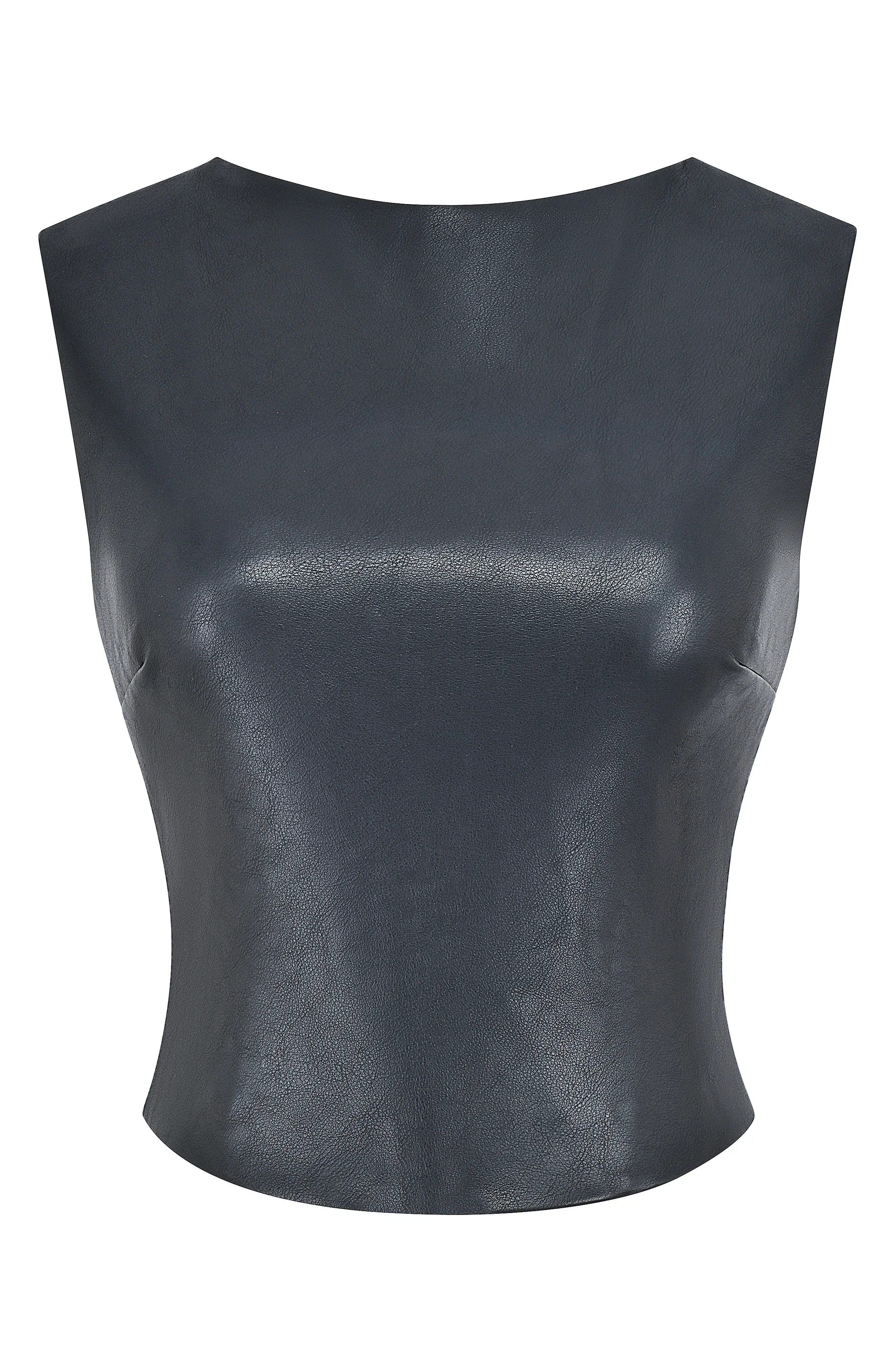 Women's Backless & Sleeveless Leather Crop Top