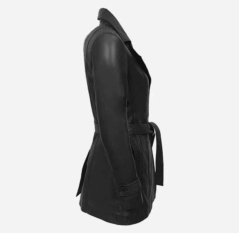 Women's BellaForma Tie Belted Slim Fit Leather Trench Coat