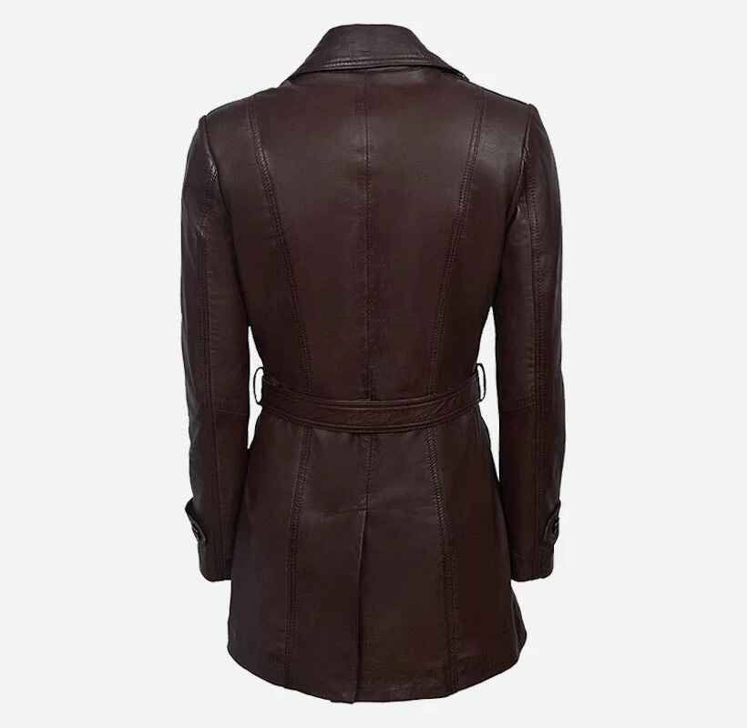 Women's BellaForma Tie Belted Slim Fit Leather Trench Coat