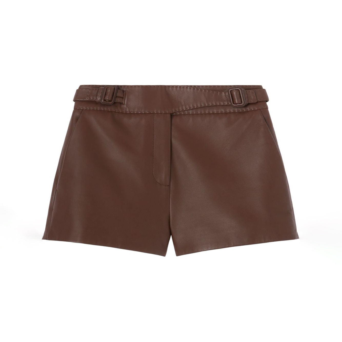 Women's Belted Waist Brown Leather Shorts