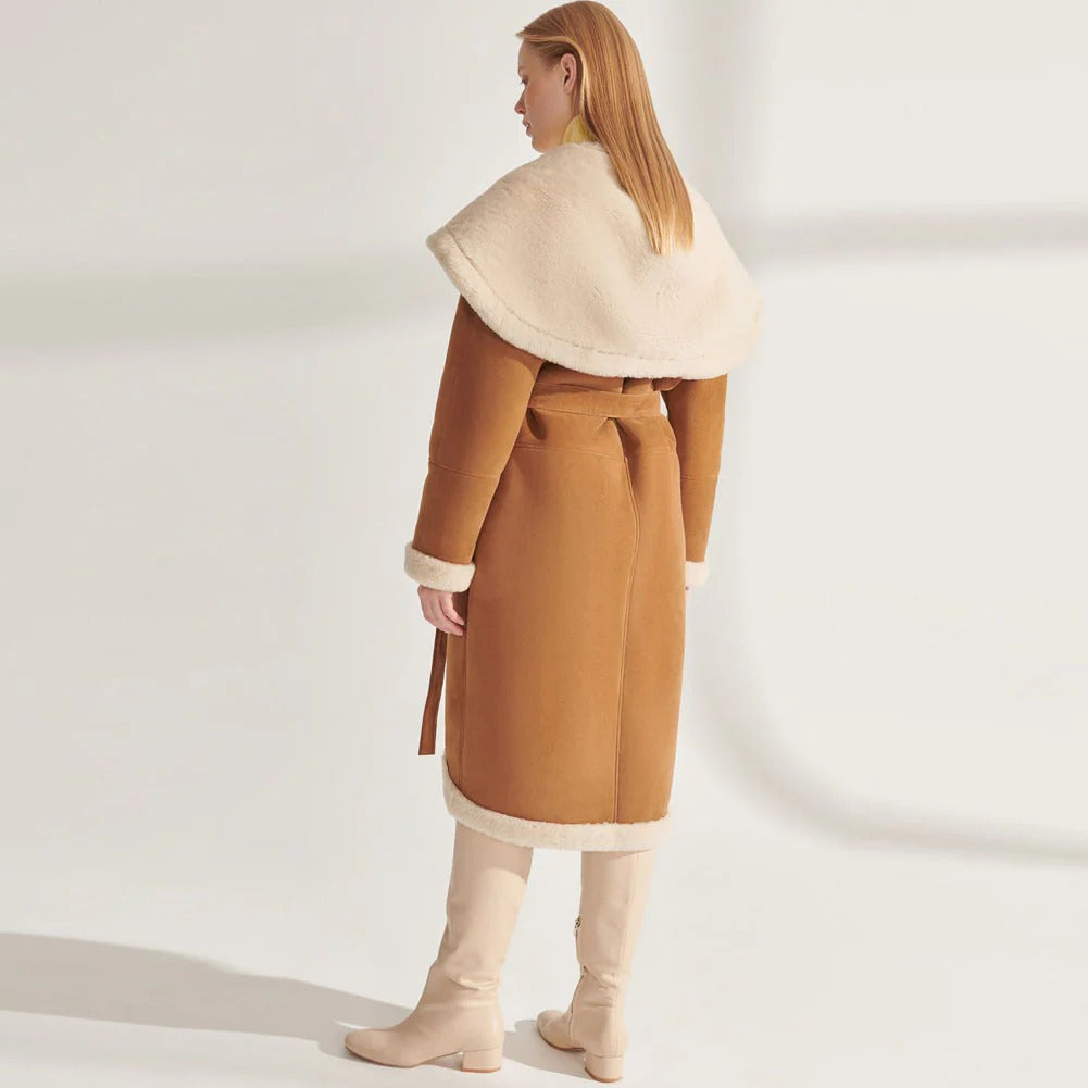 Women's Big Hood Faux Fur & Shearling Leather Coat