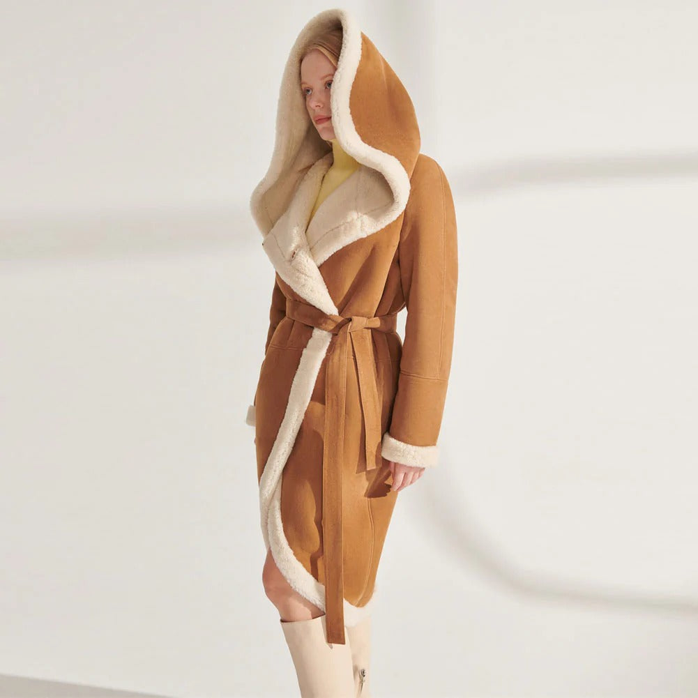 Women's Big Hood Faux Fur & Shearling Leather Coat