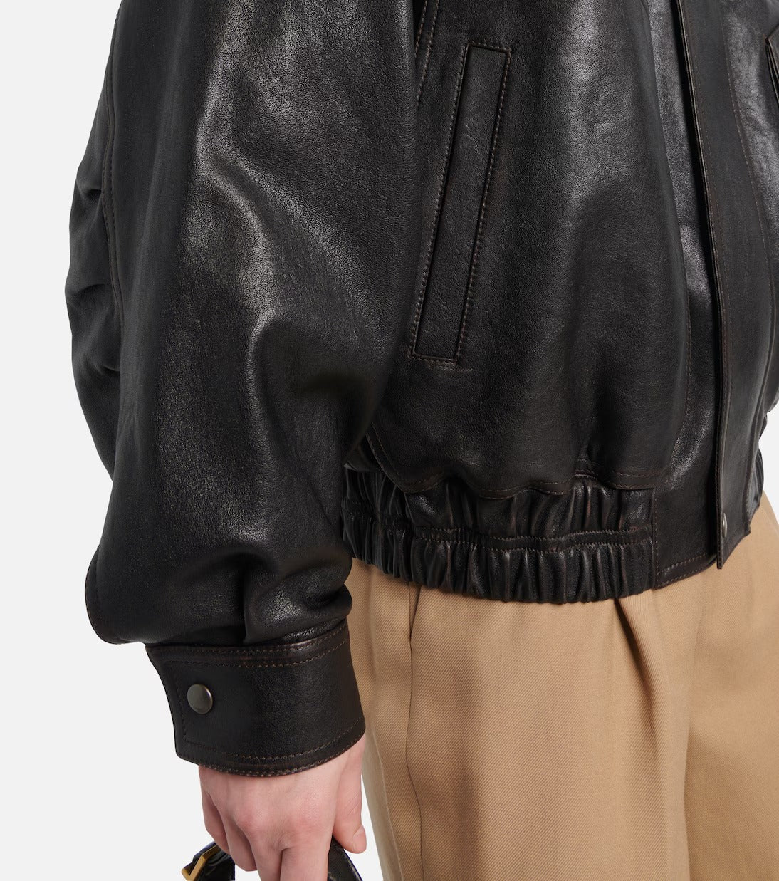 Women's Big Pockets Aviator Bomber Leather Jacket