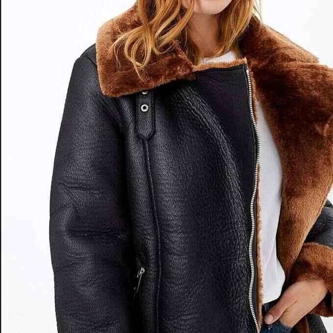 Women's Black B3 Flying Real fur Sheepskin Shearling Leather Jacket