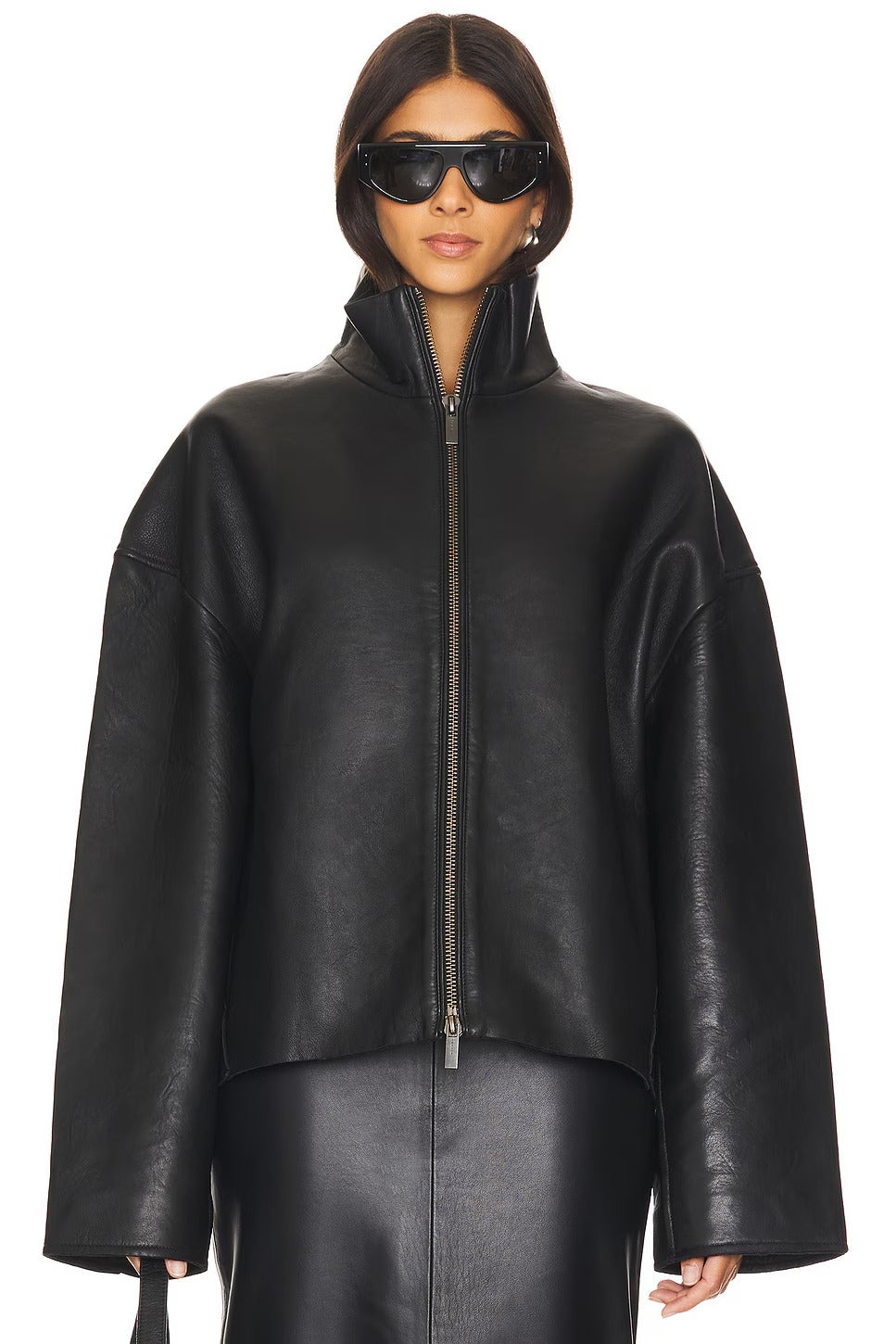Women's Black Bonded Simple Leather Jacket