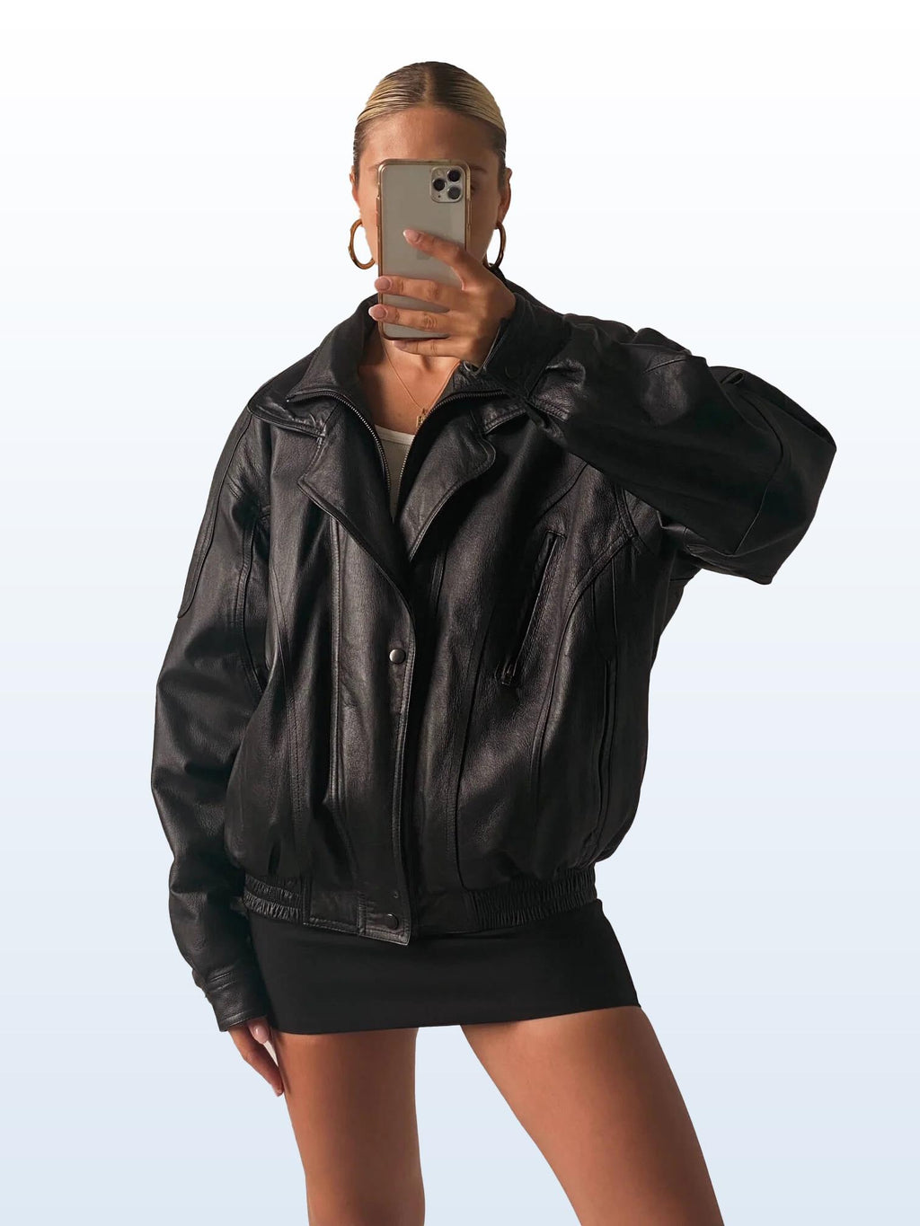 Women's Black Classic Lightweight Oversized Straight Cut Soft Sheepskin Leather Jacket