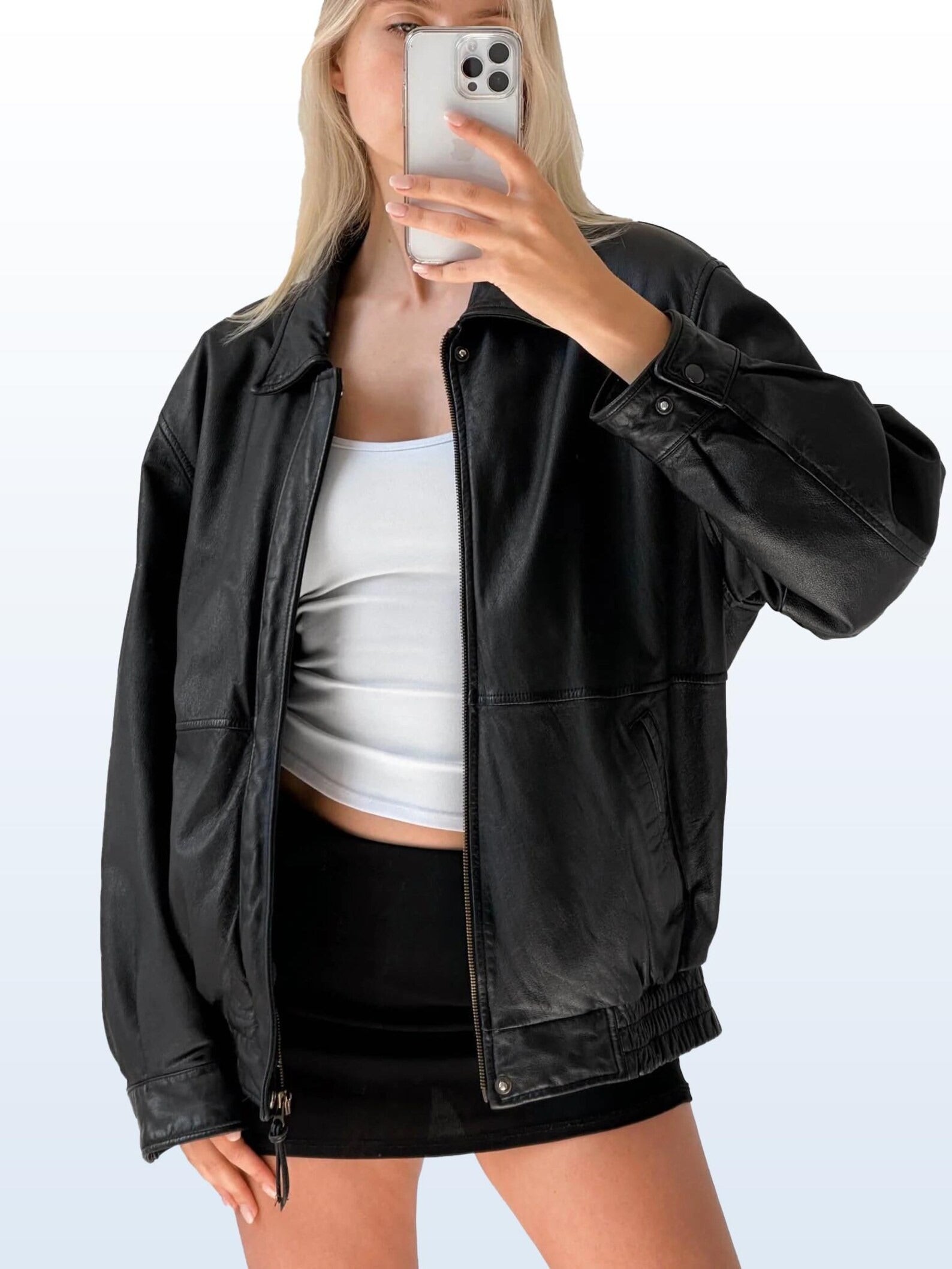 Women's Black Classic Oversized Straight Cut Sheep Leather Jacket